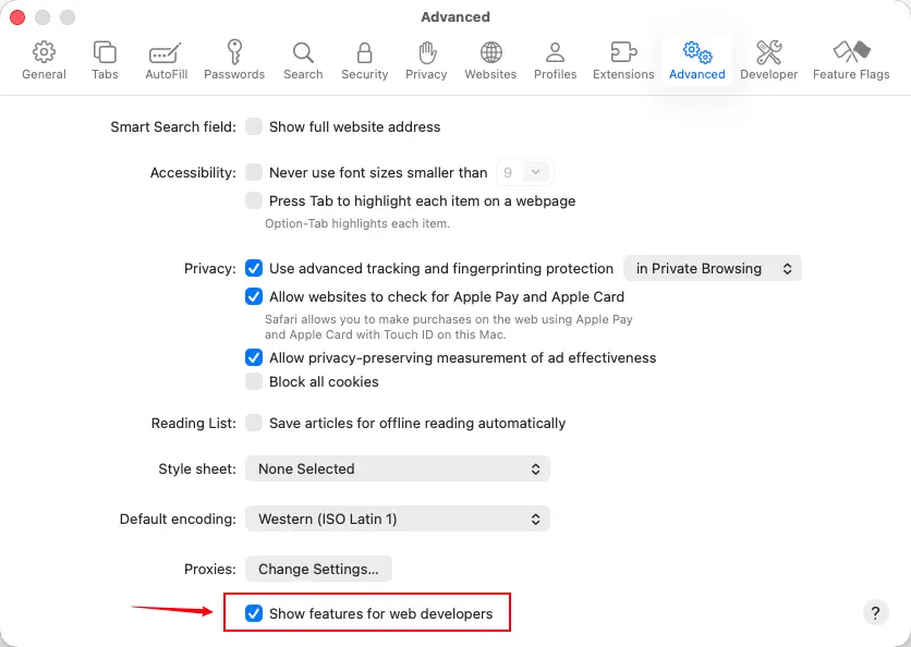 Safari Enable Develop Menu